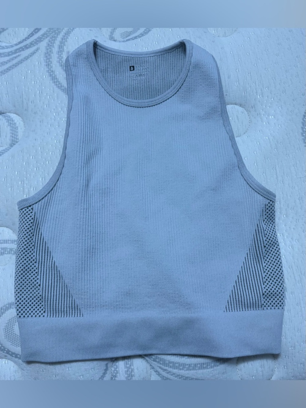 Seamless Ribbed Crop Tank Top - white and grey